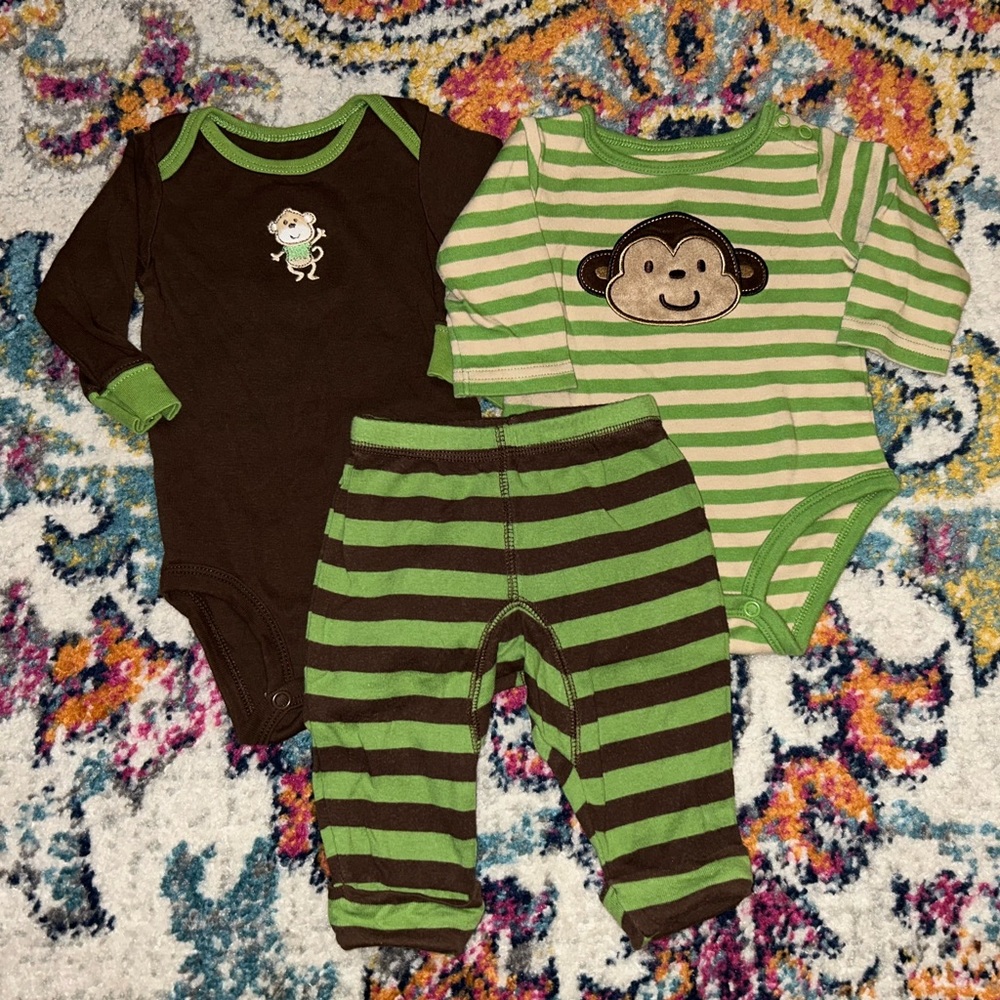 Baby Monkey Outfit Bundle Set Long Sleeves
